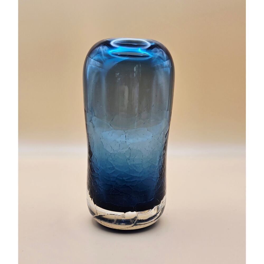 J. Paul VTG Crackled Cobalt Blue Art Glass Vase